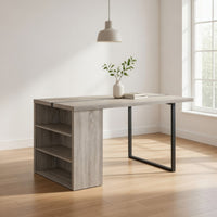 Dining Table with 3 Side Open Compartments and Metal Trim Inlay, Oak Gray - BM251154