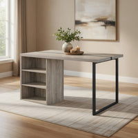 Dining Table with 3 Side Open Compartments and Metal Trim Inlay, Oak Gray - BM251154