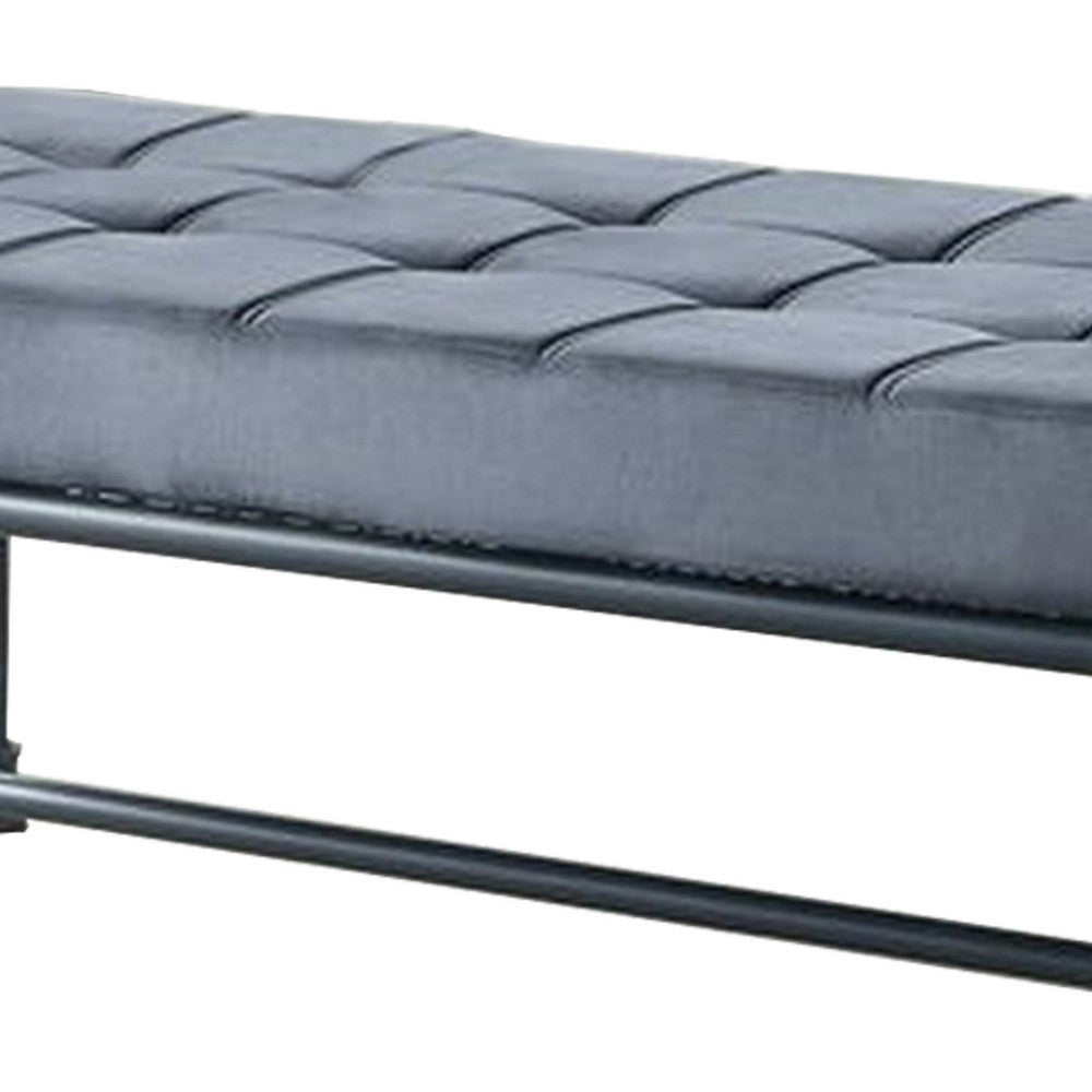 Bench with Button Tufted Seat and Pipe Style Metal Frame, Gray - BM251157