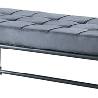 Bench with Button Tufted Seat and Pipe Style Metal Frame, Gray - BM251157