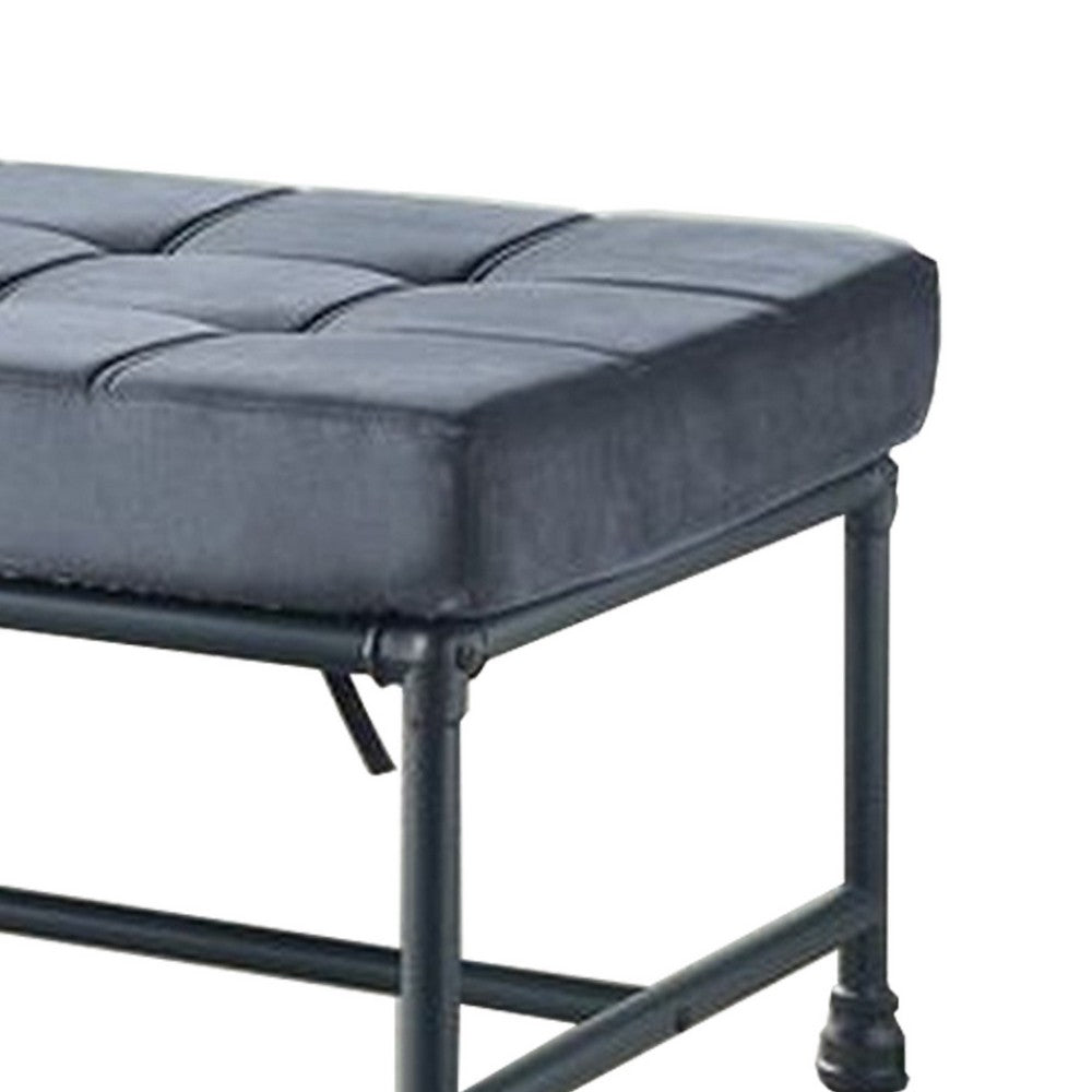 Bench with Button Tufted Seat and Pipe Style Metal Frame, Gray - BM251157