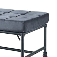 Bench with Button Tufted Seat and Pipe Style Metal Frame, Gray - BM251157