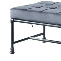 Bench with Button Tufted Seat and Pipe Style Metal Frame, Gray - BM251157