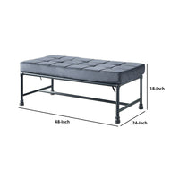 Bench with Button Tufted Seat and Pipe Style Metal Frame, Gray - BM251157