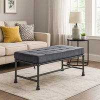Bench with Button Tufted Seat and Pipe Style Metal Frame, Gray - BM251157