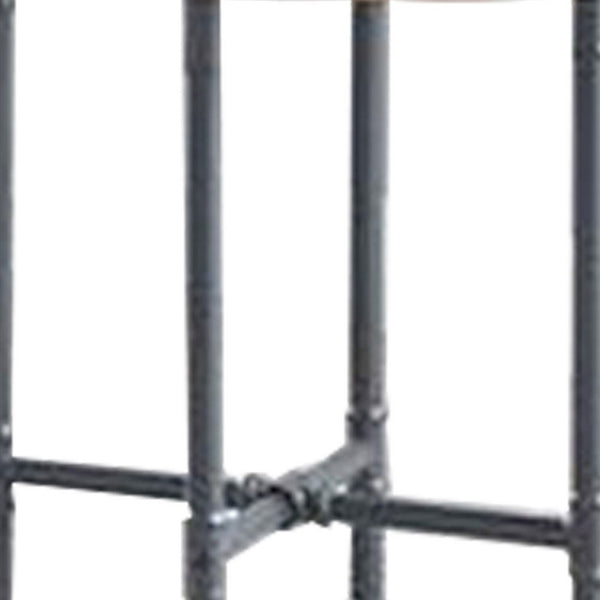 End Table with Round Glass Top and Metal Pipe Style Legs, Gray - BM251158