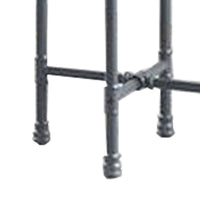 End Table with Round Glass Top and Metal Pipe Style Legs, Gray - BM251158