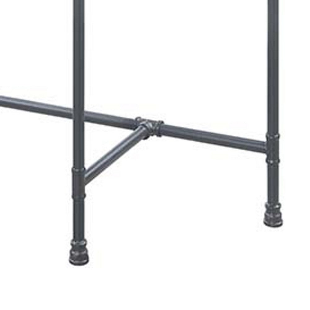 Wood Side Table, Oval Tempered Glass Top, Metal Pipe Style Legs, Clear Glass, Sandy Gray - BM251159