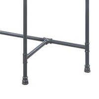 Wood Side Table, Oval Tempered Glass Top, Metal Pipe Style Legs, Clear Glass, Sandy Gray - BM251159