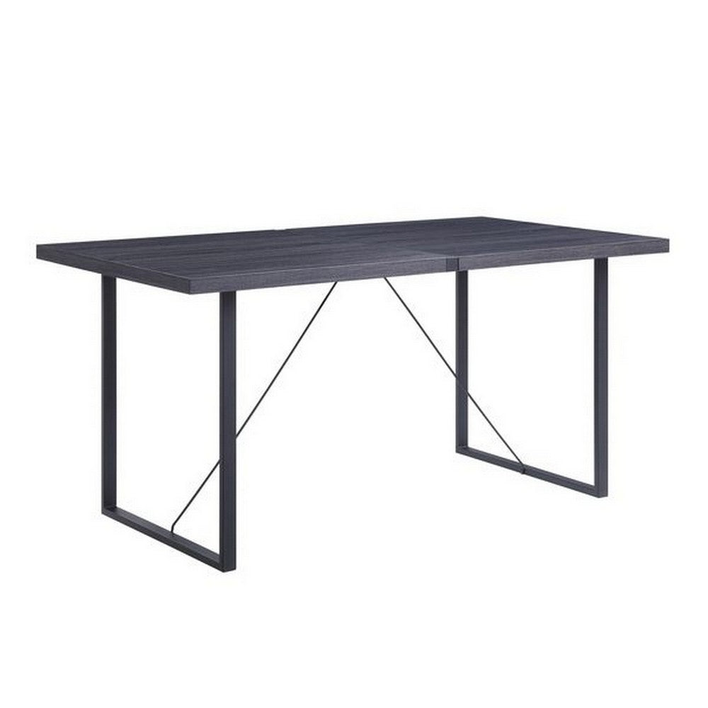 Dining Table with Rectangular Metal Inserted Top and Sled Base, Gray - BM251160