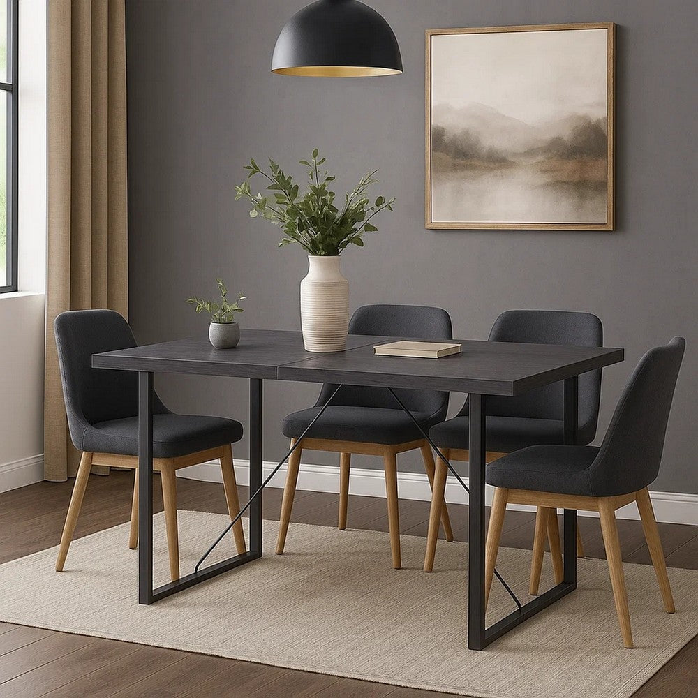 Dining Table with Rectangular Metal Inserted Top and Sled Base, Gray - BM251160