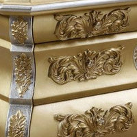 Nightstand with Bombe Shaped and 3 Carved Drawers, Gold - BM251161