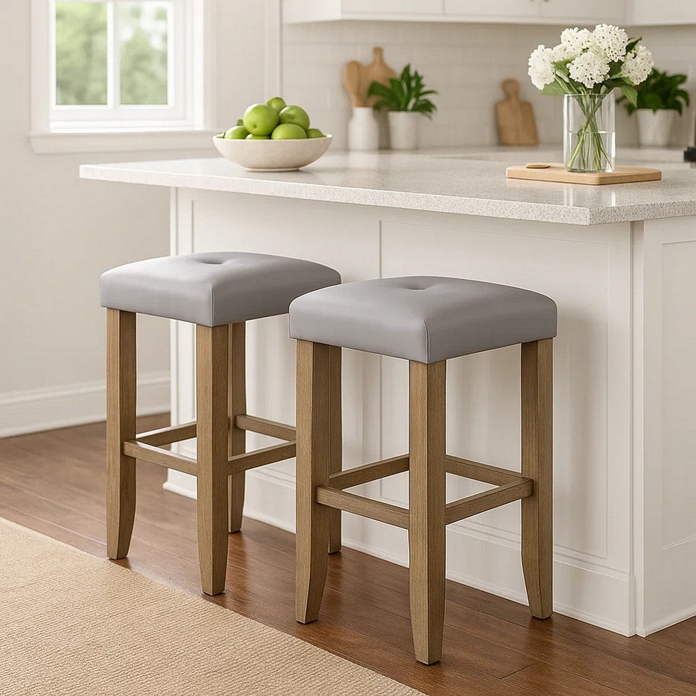 Counter Height Stool with Faux Leather Seat, Set of 2, Oak Brown - BM251190