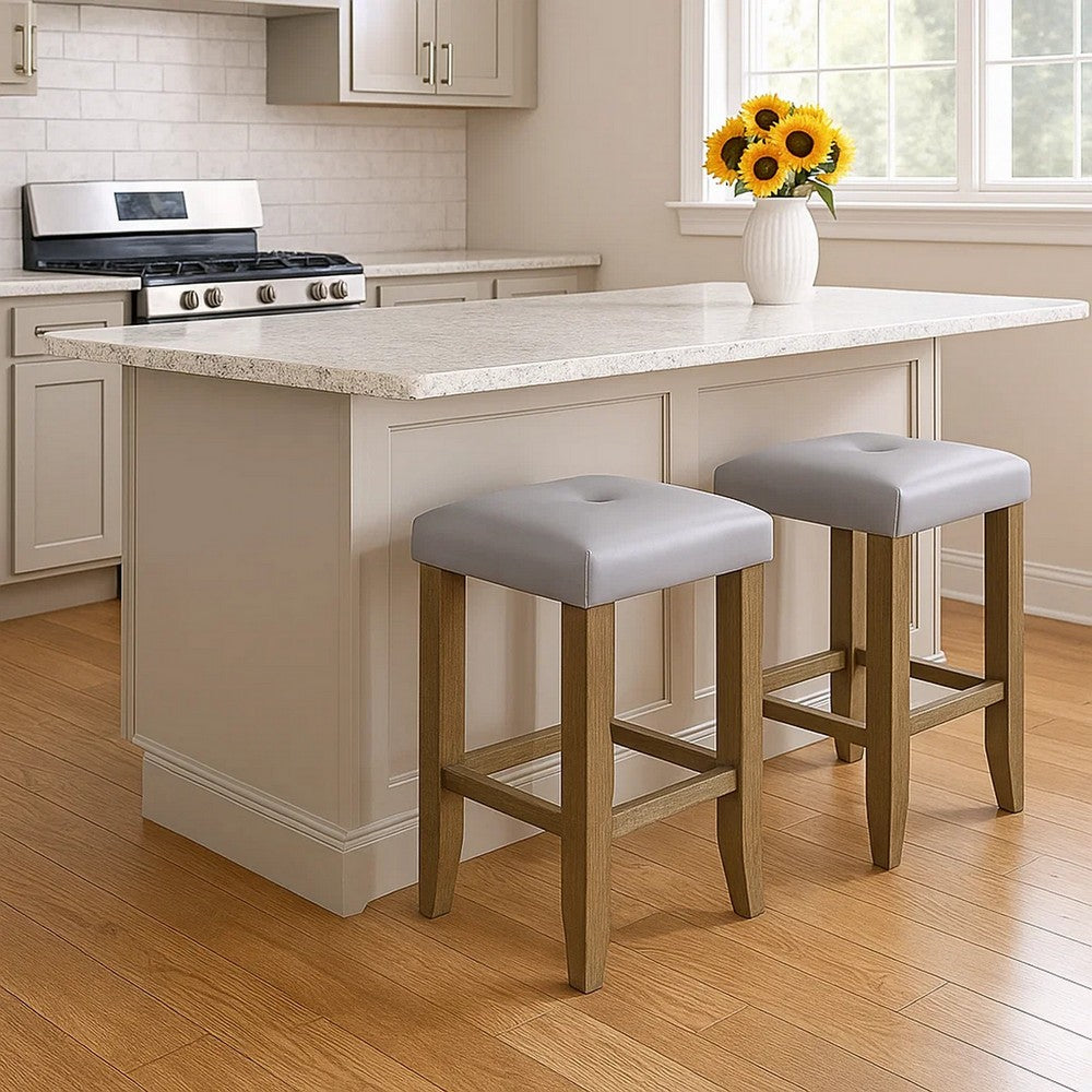 Counter Height Stool with Faux Leather Seat, Set of 2, Oak Brown - BM251190