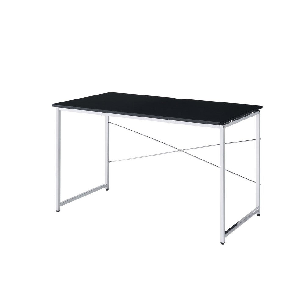 Writing Desk with X Shaped Crossbar Support, Black and White - BM251192