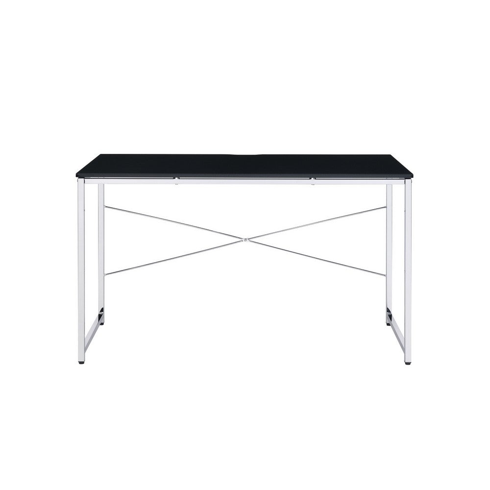 Writing Desk with X Shaped Crossbar Support, Black and White - BM251192
