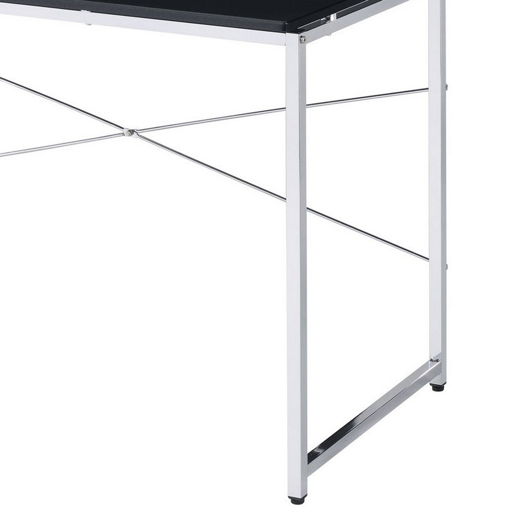 Writing Desk with X Shaped Crossbar Support, Black and White - BM251192