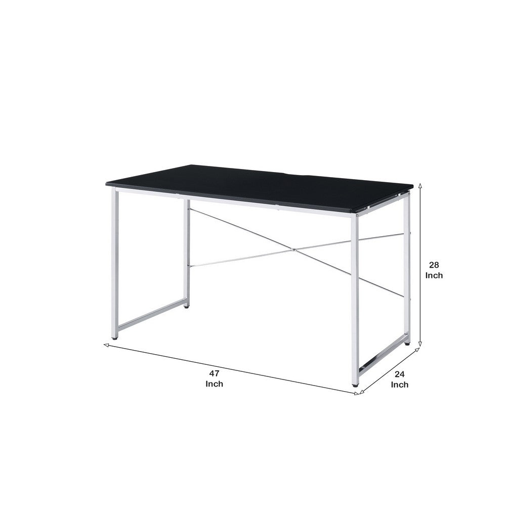 Writing Desk with X Shaped Crossbar Support, Black and White - BM251192