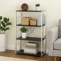 Bookshelf with X Shaped Crossbar Support, Black and White - BM251193