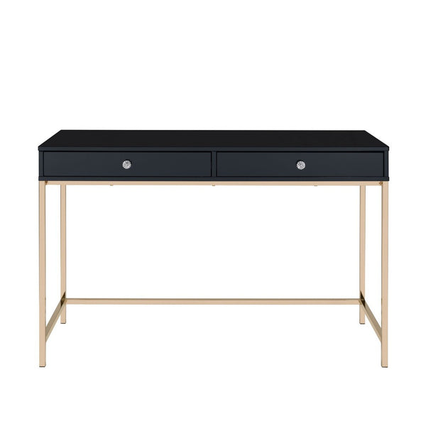 Writing Desk with 2 Storage Compartments, Black and Gold - BM251199