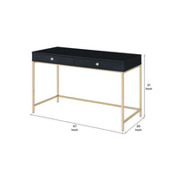 Writing Desk with 2 Storage Compartments, Black and Gold - BM251199