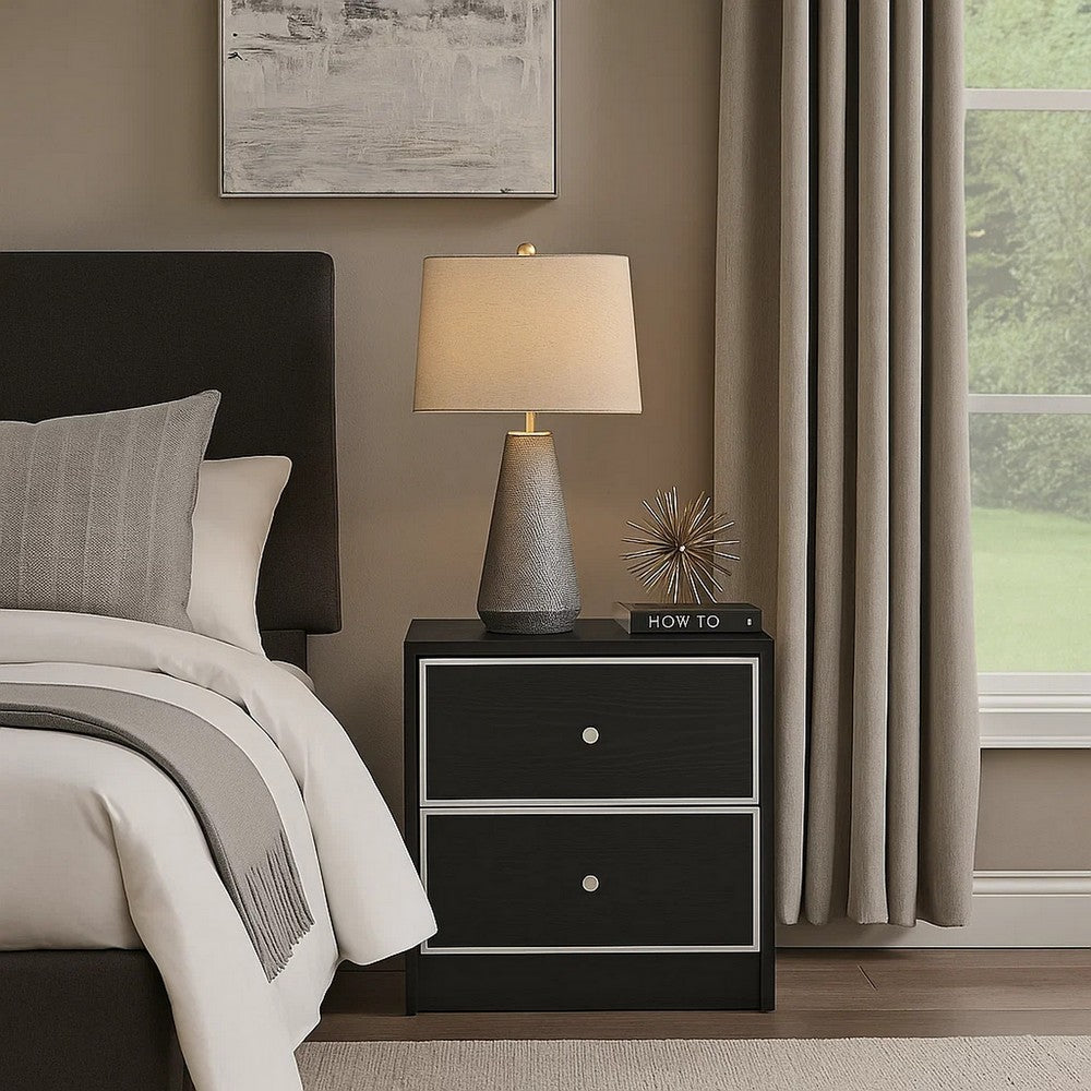 Accent Table with 2 Storage Drawers and Intricate Trimming, Black - BM251225