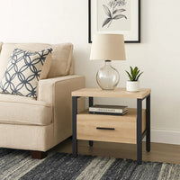 Accent Table with Metal Leg and 1 Tier Shelf,Brown and Black - BM251227