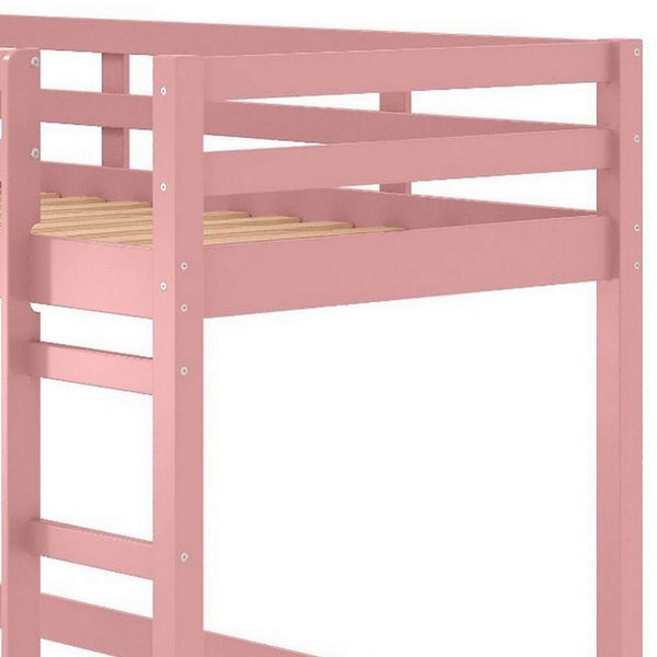 Twin Loft Bed with Wooden Frame and Attached Ladder, Pink - BM251249