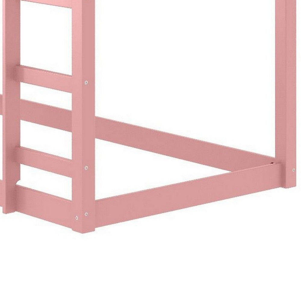 Twin Loft Bed with Wooden Frame and Attached Ladder, Pink - BM251249