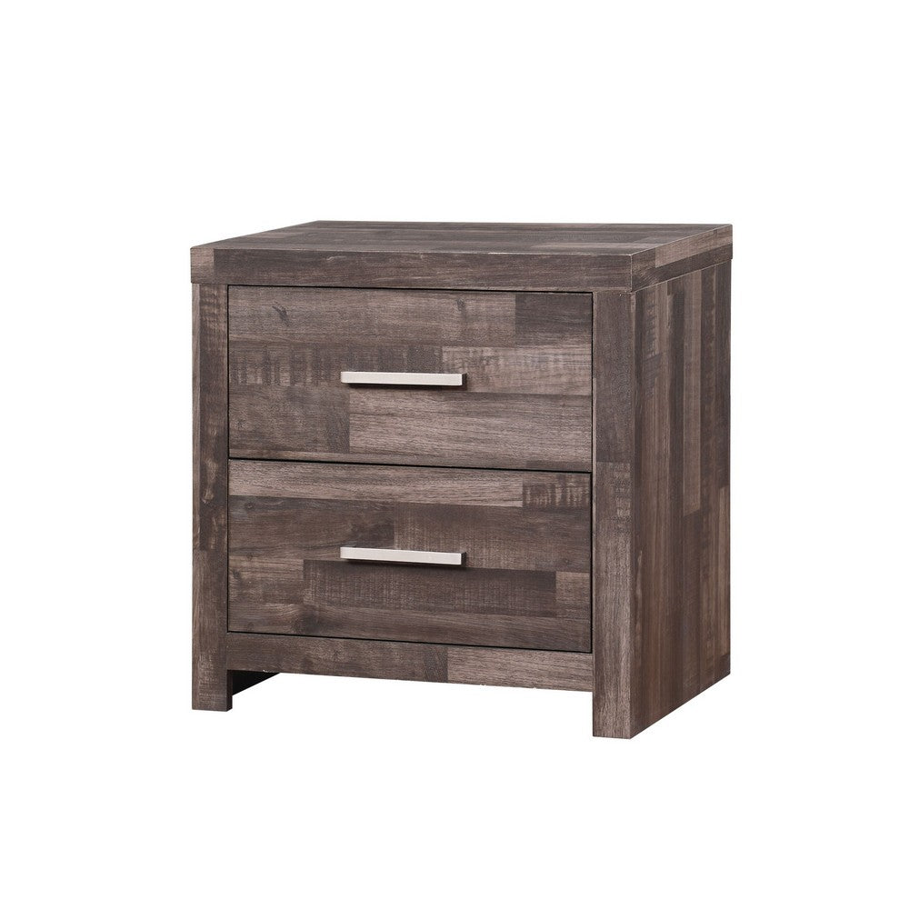 Nightstand with Rough Hewn Saw Texture and Panel Base, Rustic Gray - BM251267