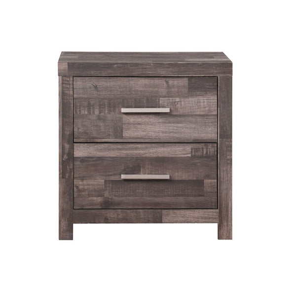 Nightstand with Rough Hewn Saw Texture and Panel Base, Rustic Gray - BM251267