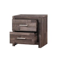 Nightstand with Rough Hewn Saw Texture and Panel Base, Rustic Gray - BM251267