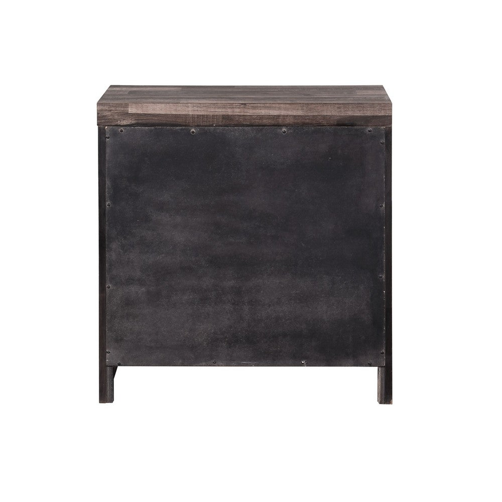 Nightstand with Rough Hewn Saw Texture and Panel Base, Rustic Gray - BM251267