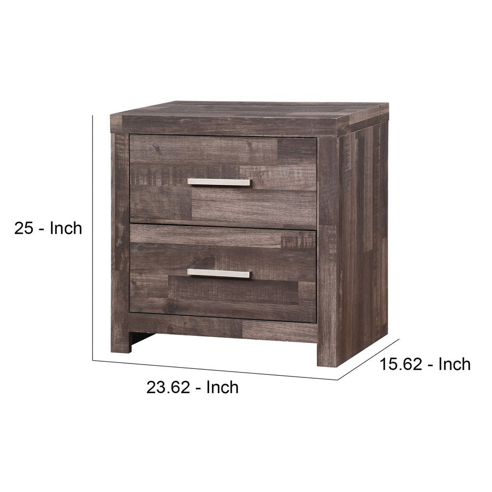 Nightstand with Rough Hewn Saw Texture and Panel Base, Rustic Gray - BM251267