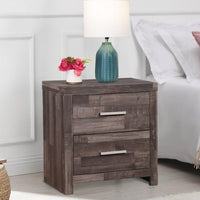 Nightstand with Rough Hewn Saw Texture and Panel Base, Rustic Gray - BM251267