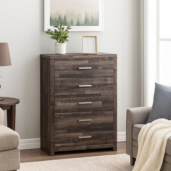 Chest with Rough Hewn Saw Texture and Panel Base, Rustic Gray - BM251269