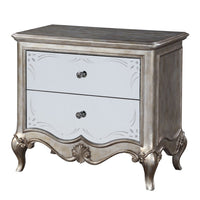 Nightstand with Mirror Front and Molded Trim, Antique Silver - BM251273