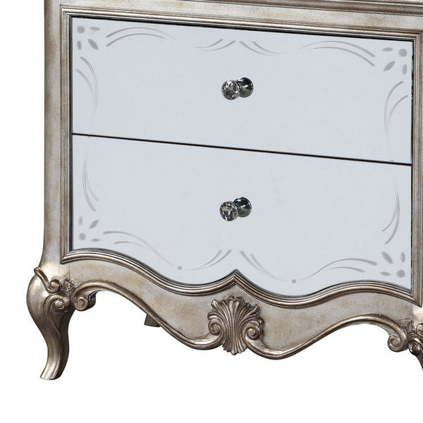 Nightstand with Mirror Front and Molded Trim, Antique Silver - BM251273