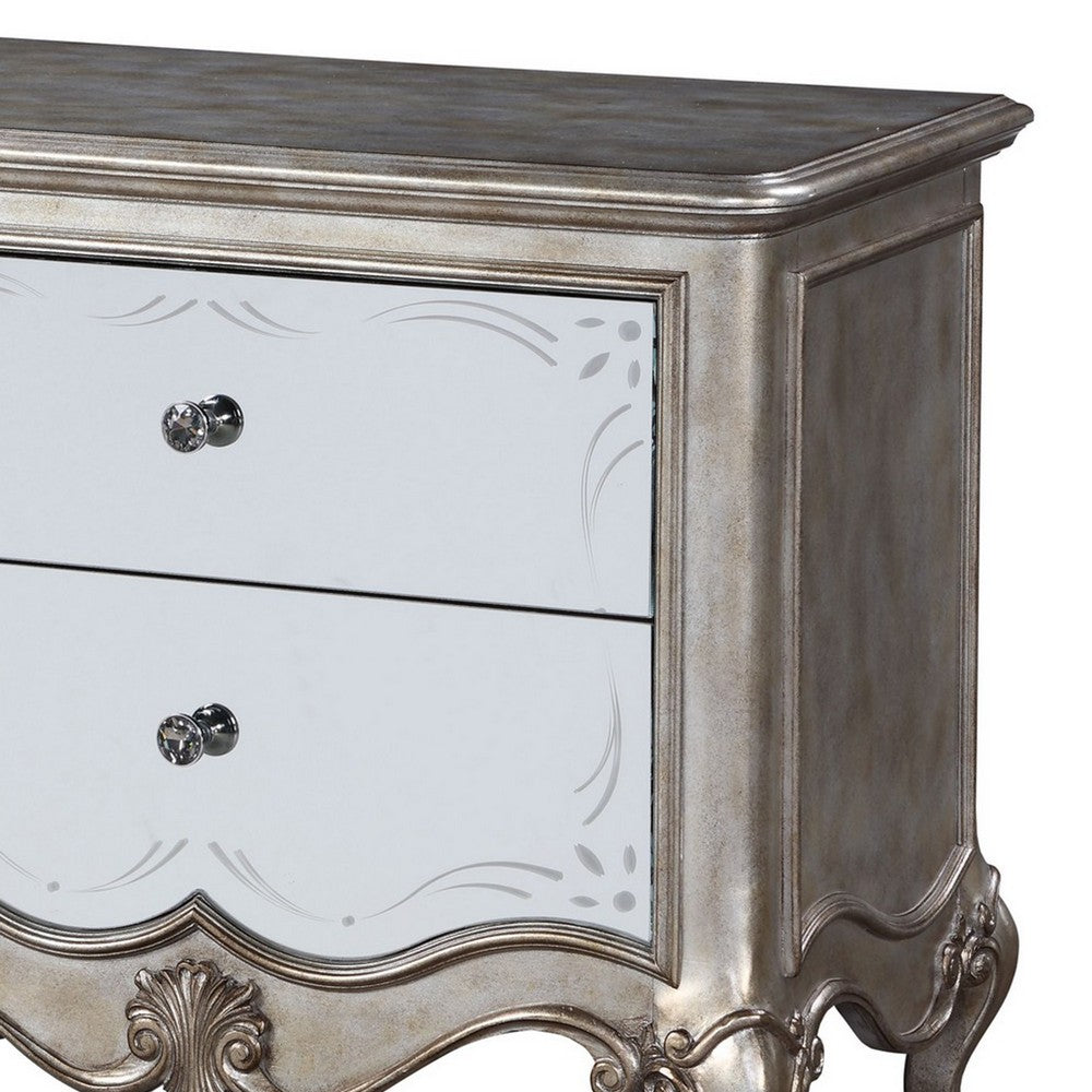 Nightstand with Mirror Front and Molded Trim, Antique Silver - BM251273