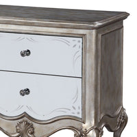 Nightstand with Mirror Front and Molded Trim, Antique Silver - BM251273
