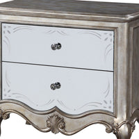 Nightstand with Mirror Front and Molded Trim, Antique Silver - BM251273
