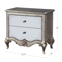 Nightstand with Mirror Front and Molded Trim, Antique Silver - BM251273