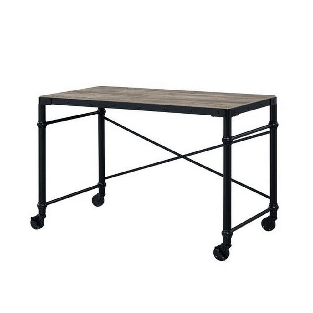 Writing Desk with Casters and Nail Accents, Black - BM251312