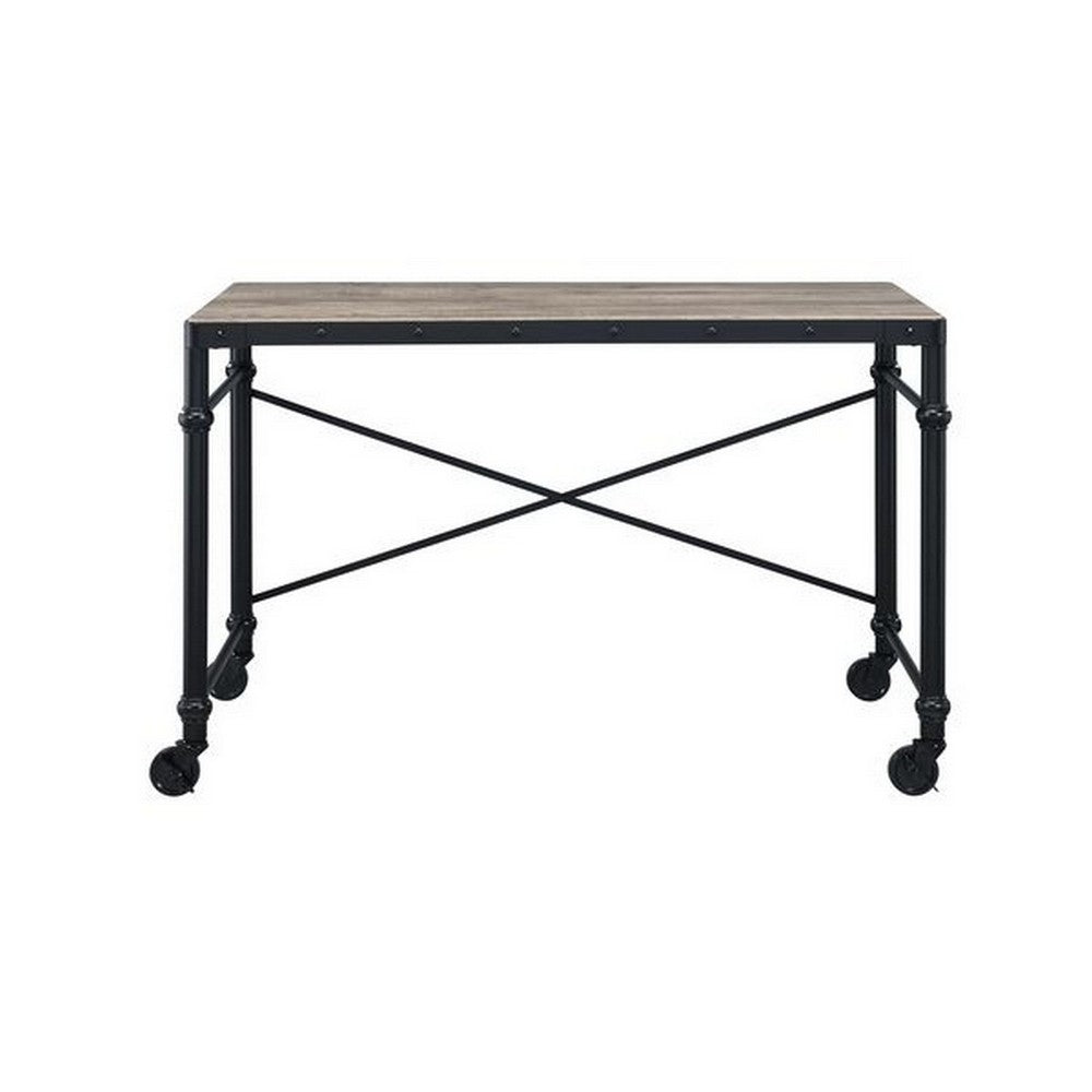 Writing Desk with Casters and Nail Accents, Black - BM251312