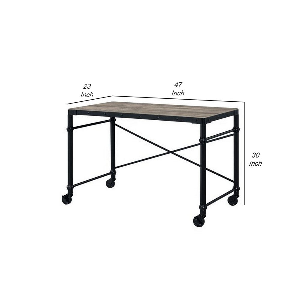 Writing Desk with Casters and Nail Accents, Black - BM251312