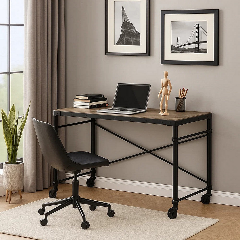 Writing Desk with Casters and Nail Accents, Black - BM251312