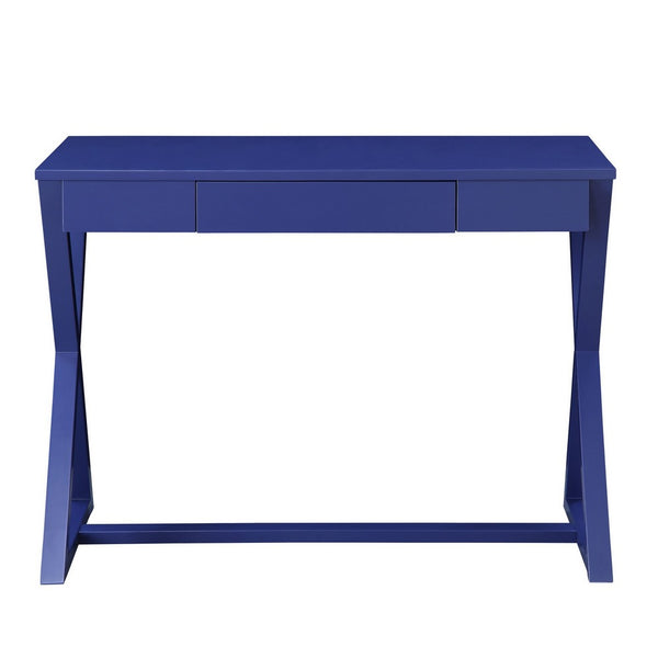 Writing Desk with X Base and 1 Center Drawer, Blue - BM251326