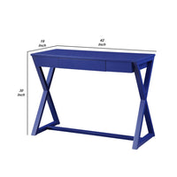 Writing Desk with X Base and 1 Center Drawer, Blue - BM251326