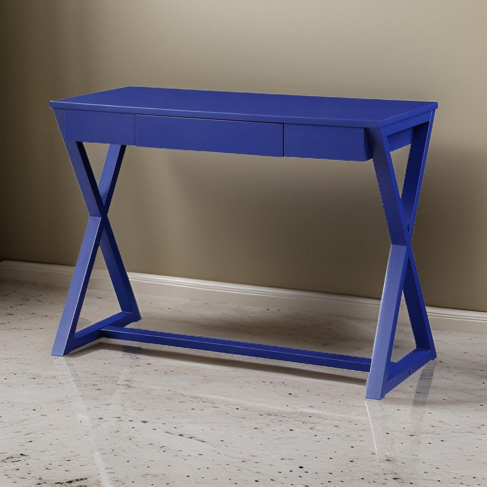 Writing Desk with X Base and 1 Center Drawer, Blue - BM251326