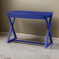 Writing Desk with X Base and 1 Center Drawer, Blue - BM251326